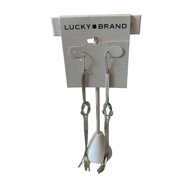 Silver Toned Strand Knot Drop Earrings. - Picture 1 of 5